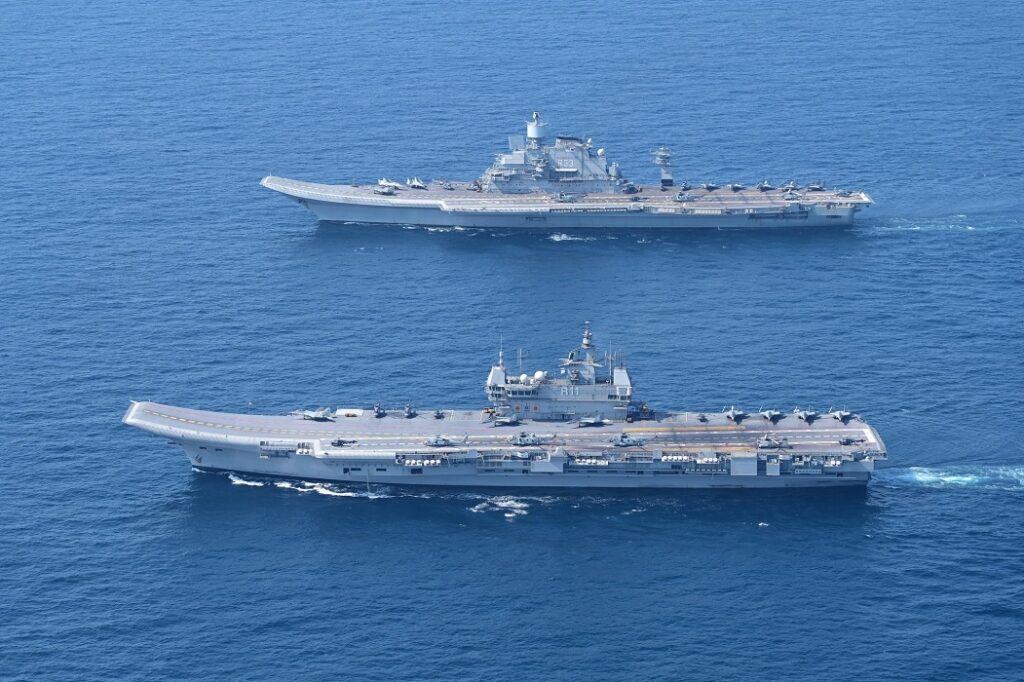 INS Vikrant (R 11) joins the carrier INS Vikramaditya (R 33), a refurbished Soviet-era carrier bought from Russia in 2004, in India’s fleet. The construction of the ambitious project to build the 44,000-tonne warship started in 2013. (Photo: Indian Navy)