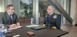 Admiral Naveed Ashraf NI(M) T Bt in an interview with Naval Forces Editor-in-Chief Stefan Nitschke on 15 October 2024 in Amsterdam. (Photo: Mönch Group)