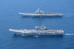 INS Vikrant (R 11) joins the carrier INS Vikramaditya (R 33), a refurbished Soviet-era carrier bought from Russia in 2004, in India’s fleet. The construction of the ambitious project to build the 44,000-tonne warship started in 2013. (Photo: Indian Navy)