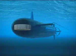 The GhostFin multi-mission sonar suite for unmanned underwater vehicles provides bistatic sonar detection using a remote active sound source from anti-submarine warfare vessels or fixed sonar systems. Artist’s impression: DSIT Solutions Ltd.