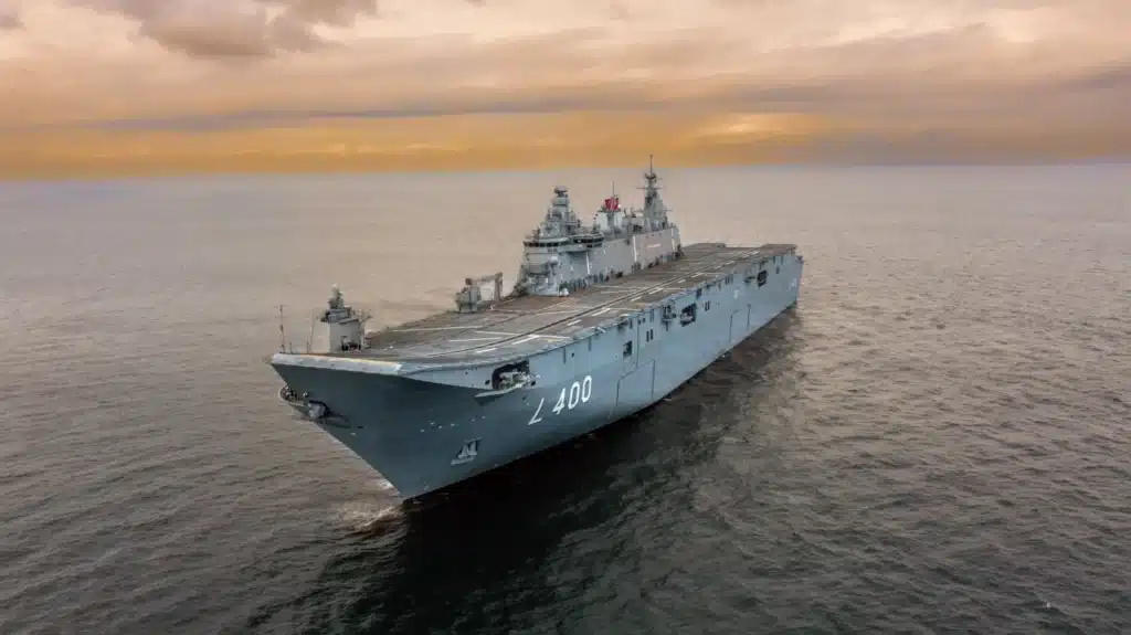 The Turkish Navy’s flagship, the drone carrier-amphibious assault ship TCG Anadolu (L 400) has been ordered in June 2015 and commissioned on 10 April 2023. Photo: Turkish Naval Forces Command