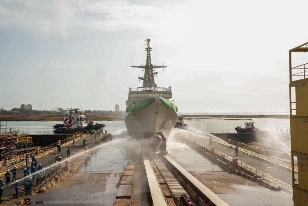The Royal Saudi Naval Forces intend to re-orientate toward improved warfare capabilities: Navantia has been selected as the Kingdom’s premier supplier of state-of-the-art surface combatants because it is able to combine existing shipbuilding expertise with a steadily evolving ‘system-of-systems’ approach to offer the Kingdom of Saudi Arabia more advanced platforms to cope with current and future threats. Pictured is the launching of the sixth AVANTE 2200 corvette HMS “Al Madinah” (838). Photos: Navantia