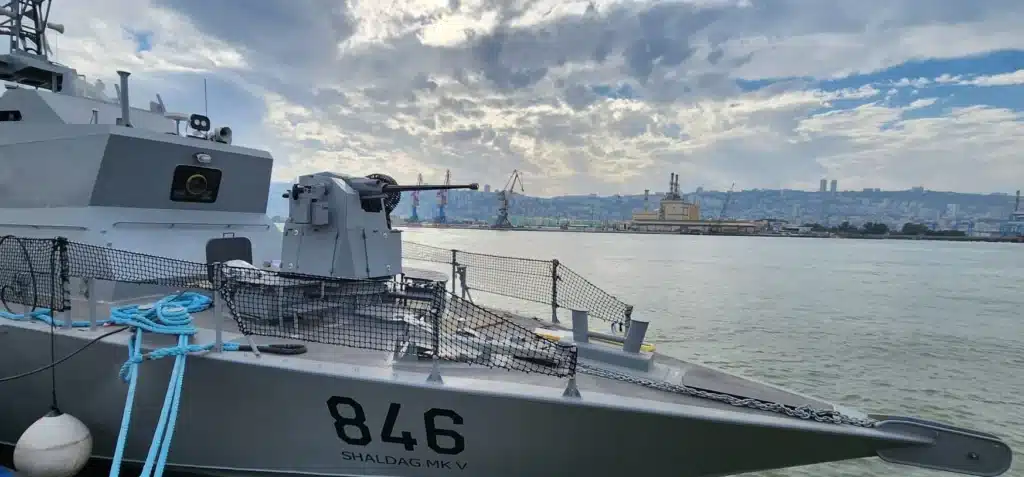 The Israeli SHALDAG MkV fast patrol craft is fitted with the TYPHOON Mk-30c remotely-operated weapon station.